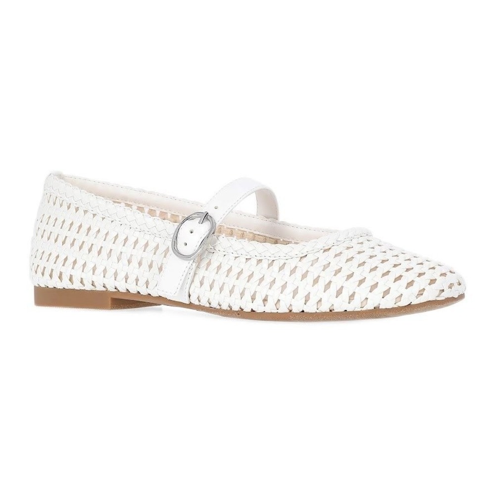 Time and Tru Women Woven Ballet Flats White Mary Jane Buckle Strap Size 7 NEW